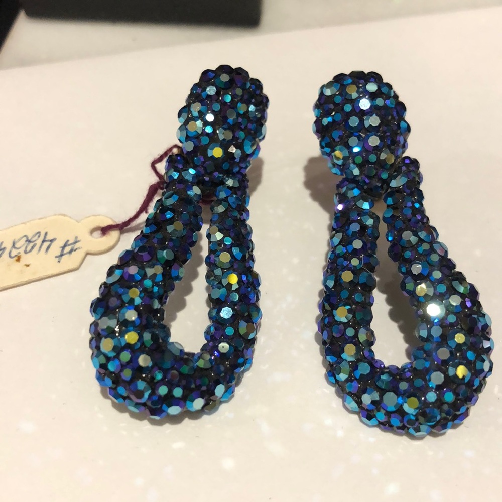 Blue/Black AB Swarovski Crystal Doorknocker Earrings-NWT